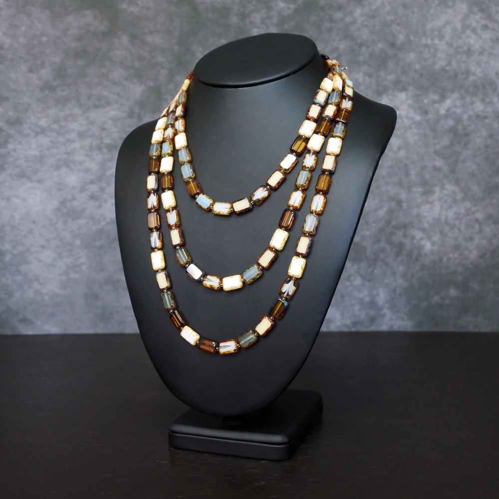 Stefanie Wolf Studio Art Glass Earthy Mix Beaded Sterling Silver Clasp Necklace